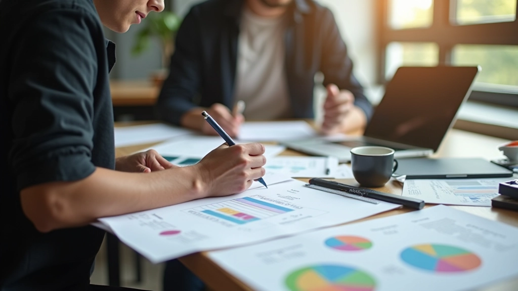 Designer working on landing page layouts with sketches and wireframes on desk