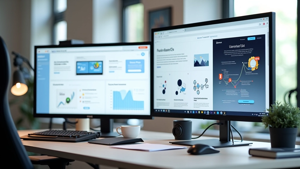 Modern landing page design workspace with multiple screens showing design variations and conversion metrics